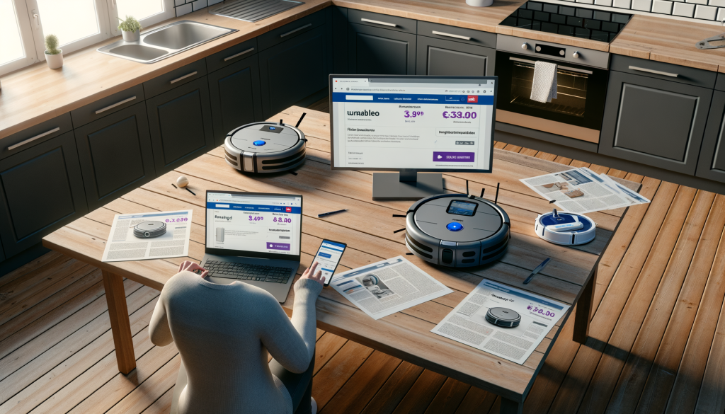 Confronto dei prezzi dello stesso robot aspirapolvere su più marketplace europei da un tavolo di casa